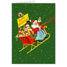 Vintage Santa with Sleigh Christmas Card