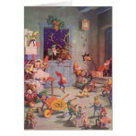Vintage Santa's Workshop North Pole Elves and Toys Greeting Card