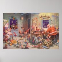 Vintage Santa's Workshop North Pole Elves and Toys Posters