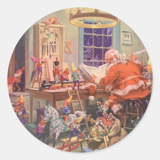 Vintage Santa's Workshop North Pole Elves and Toys Stickers