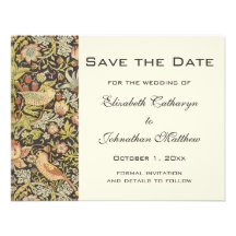 Vintage Save the Date William Morris Flowers Birds Custom Invitation