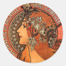 Vintage Savonnerie de Bagnolet by Alfons Mucha Round Stickers