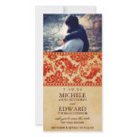 Vintage Scarlet Damask Lace Save the Date Photo Cards