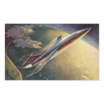 Vintage Science Fiction Aeroplane Spaceship Earth Sticker