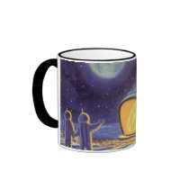 Vintage Science Fiction Aliens Blue Planet Moon Coffee Mug