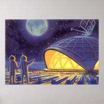 Vintage Science Fiction Aliens Blue Planet Moon Print