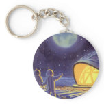 Vintage Science Fiction Aliens on a Blue Planet keychains