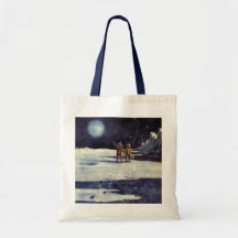 Vintage Science Fiction Aliens on the Moon Tote Bags