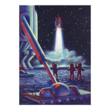 Vintage Science Fiction Aliens Wave to Rocket Invite
