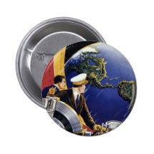 Vintage Science Fiction Astronauts Orbiting Earth Button