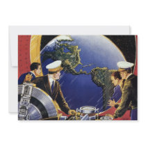 Vintage Science Fiction Astronauts Orbiting Earth Announcement