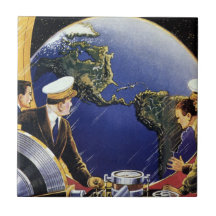 Vintage Science Fiction Astronauts Orbiting Earth Tiles