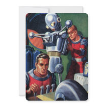 Vintage Science Fiction Astronauts with a Robot Personalized Invite