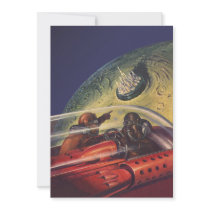 Vintage Science Fiction Flying to the Lunar Cuty Custom Invites