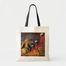Vintage Science Fiction Futuristic City Flying Car Tote Bags