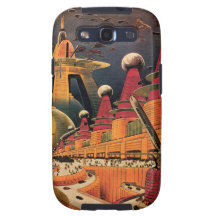 Vintage Science Fiction Futuristic City Flying Car Samsung Galaxy S3 Cases