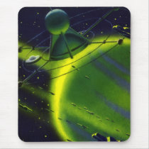 Vintage Science Fiction Green Planet w Spaceship Mousepad