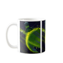 Vintage Science Fiction Green Planet w Spaceship Coffee Mug