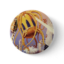 Vintage Science Fiction Octopus Alien Invasion War Pin