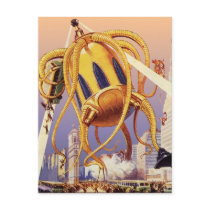 Vintage Science Fiction Octopus Alien Invasion War Post Card