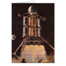 Vintage Science Fiction Rocket Blasting Off Planet Card