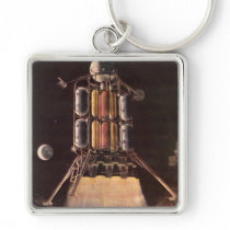 Vintage Science Fiction Rocket Blasting Off Planet Key Chains