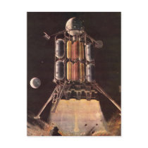 Vintage Science Fiction Rocket Blasting Off Planet Post Card