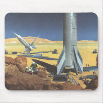 Vintage Science Fiction Rocket Ship on a Planet Mousepads