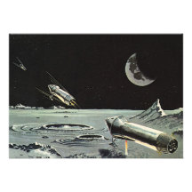 Vintage Science Fiction Rocket Ships Moon Space Custom Announcement
