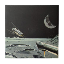 Vintage Science Fiction Rocket Ships Moon Space Tiles