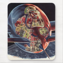 Vintage Science Fiction Rocket Spaceship Astronaut Mousepad