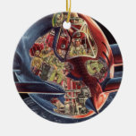 Vintage Science Fiction Rocket Spaceship Astronaut Christmas Ornaments