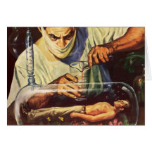 Vintage Science Fiction Scientist in Laboratory Greeting Cards