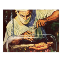 Vintage Science Fiction Scientist in Laboratory Postcard