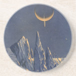 Vintage Science Fiction Snow Planet, Crescent Moon Coaster