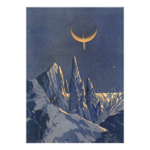 Vintage Science Fiction Snow Planet, Crescent Moon Announcements