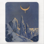 Vintage Science Fiction Snow Planet, Crescent Moon Mouse Pad