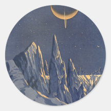 Vintage Science Fiction Snow Planet, Crescent Moon Sticker