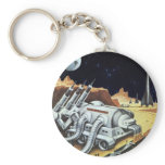 Vintage Science Fiction Space Station on the Moon keychains