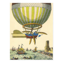 Vintage Science Fiction Steampunk Hot Air Balloon Post Card