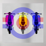 Vintage scooter pop art metallic style posters