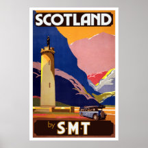 Vintage Scottish Bus Travel Poster