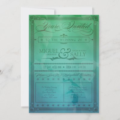 Wedding Ceremony Script on Vintage Sea Green   Blue Diy Wedding Invitation By Foreverwedding