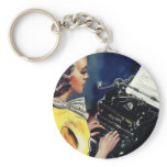 Vintage Secretary Typing a Letter keychains