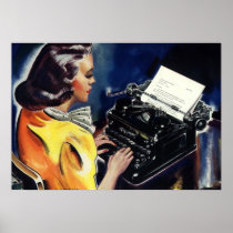Vintage Secretary Typing a Letter Posters