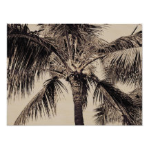Vintage Sepia Retro Hawaiian Palm Tree Template Art Photo