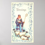 Vintage Shepherd and Sheep Print