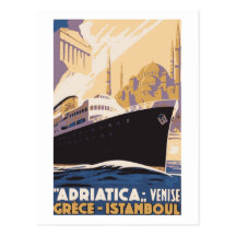 Vintage shipping line ad Venice, Greece, Istanbul Post Cards