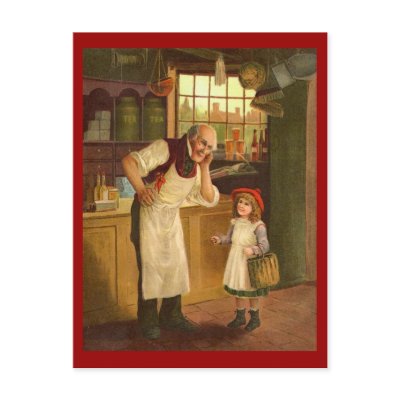 Vintage Shopkeeper With Little Girl Postcard by kimmyklassickorner