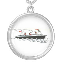 Vintage Simple Ship Illustration Necklaces